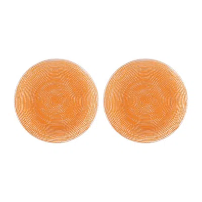 Turgla Home Yellow / Orange Glass Dinnerware  Round Orange Glass Plate Set Of Two