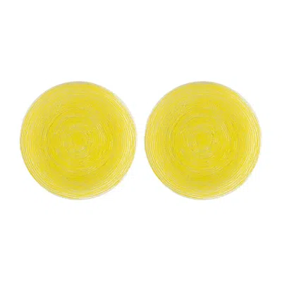 Turgla Home Yellow / Orange Glass Dinnerware Round Yellow Glass Plate Set Of Two
