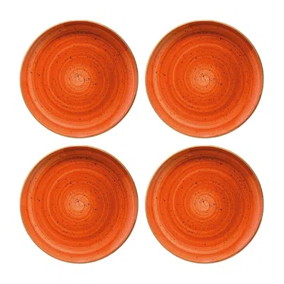 Turgla Home Yellow / Orange Terracota Round Terracotta Porcelain Plate Set Of Four