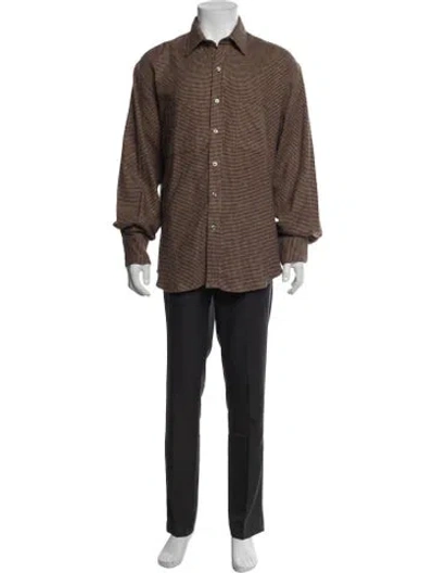 Pre-owned Turnbull & Asser Houndstooth Print Long Sleeve Dress Shirt In Brown