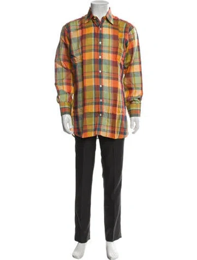 Pre-owned Turnbull & Asser Linen Plaid Print Shirt In Orange