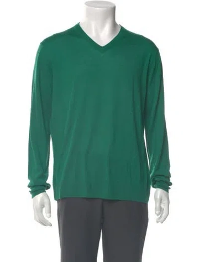 Pre-owned Turnbull & Asser Merino Wool V-neck Pullover In Green