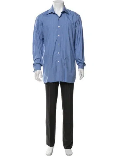 Pre-owned Turnbull & Asser Patterned Long Sleeve Dress Shirt In Blue
