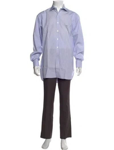 Pre-owned Turnbull & Asser Patterned Long Sleeve Dress Shirt In Blue