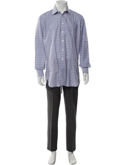 Pre-owned Turnbull & Asser Plaid Print Long Sleeve Dress Shirt In Blue
