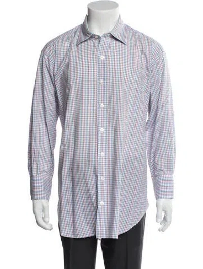 Pre-owned Turnbull & Asser Plaid Print Long Sleeve Dress Shirt In Blue