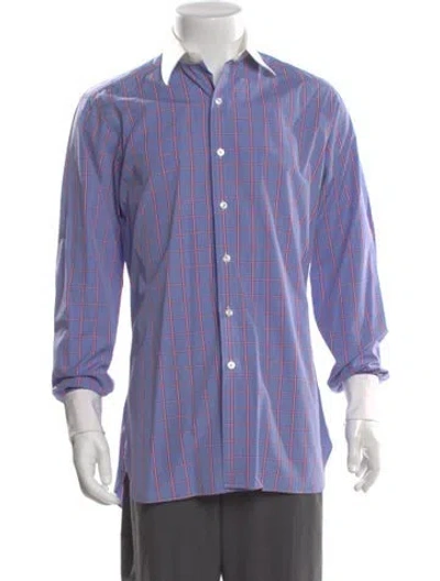 Pre-owned Turnbull & Asser Plaid Print Long Sleeve Dress Shirt In Blue