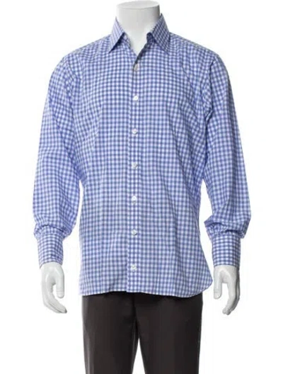 Pre-owned Turnbull & Asser Plaid Print Long Sleeve Dress Shirt In Blue