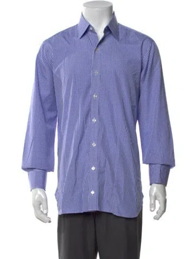 Pre-owned Turnbull & Asser Plaid Print Long Sleeve Dress Shirt In Blue