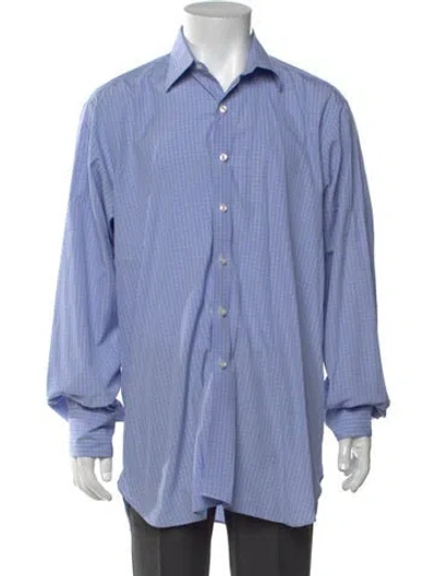 Pre-owned Turnbull & Asser Plaid Print Long Sleeve Dress Shirt In Blue
