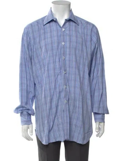 Pre-owned Turnbull & Asser Plaid Print Long Sleeve Dress Shirt In Blue
