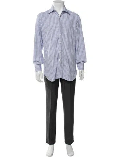 Pre-owned Turnbull & Asser Plaid Print Long Sleeve Dress Shirt In Blue