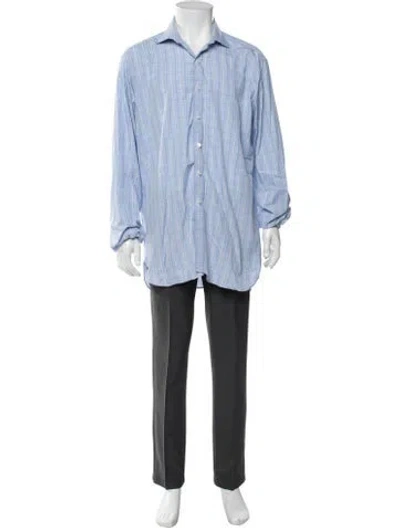 Pre-owned Turnbull & Asser Plaid Print Long Sleeve Dress Shirt In Blue