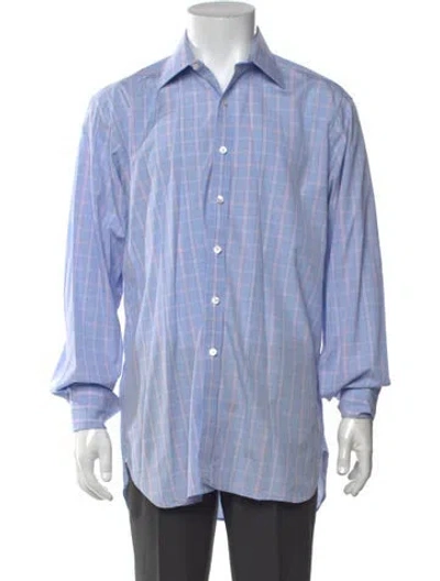 Pre-owned Turnbull & Asser Plaid Print Long Sleeve Dress Shirt In Blue