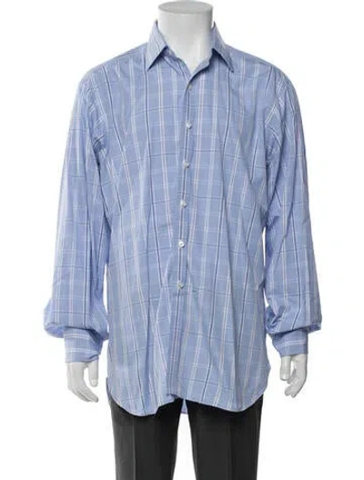 Pre-owned Turnbull & Asser Plaid Print Long Sleeve Dress Shirt In Blue