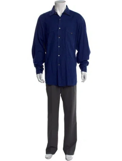 Pre-owned Turnbull & Asser Plaid Print Long Sleeve Dress Shirt In Blue