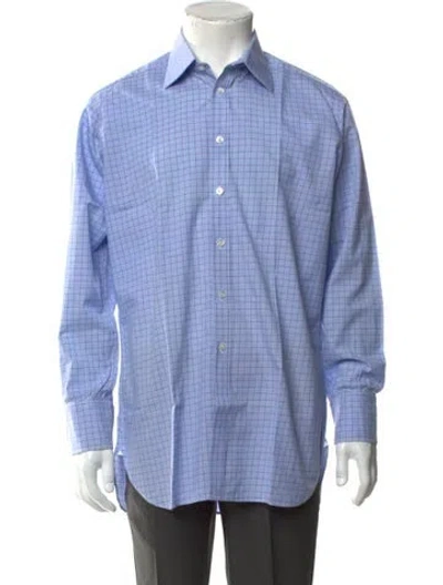 Pre-owned Turnbull & Asser Plaid Print Long Sleeve Dress Shirt In Blue