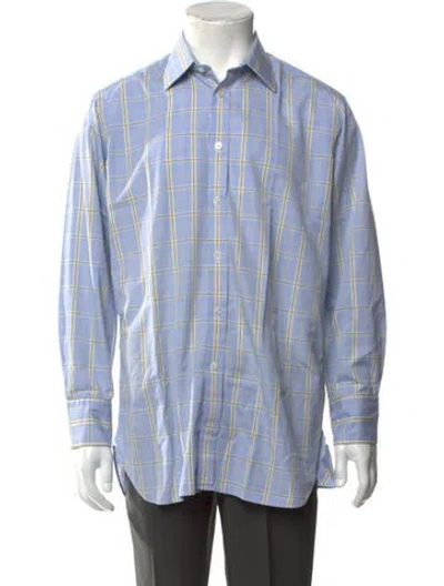 Pre-owned Turnbull & Asser Plaid Print Long Sleeve Dress Shirt In Blue
