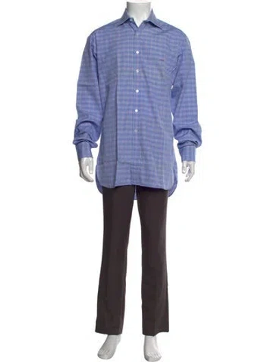 Pre-owned Turnbull & Asser Plaid Print Long Sleeve Dress Shirt In Blue