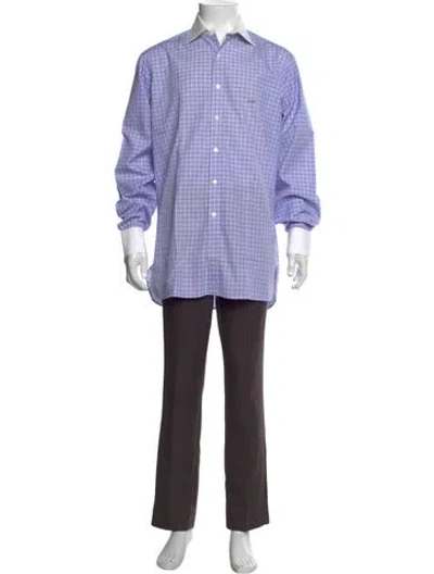 Pre-owned Turnbull & Asser Plaid Print Long Sleeve Dress Shirt In Blue