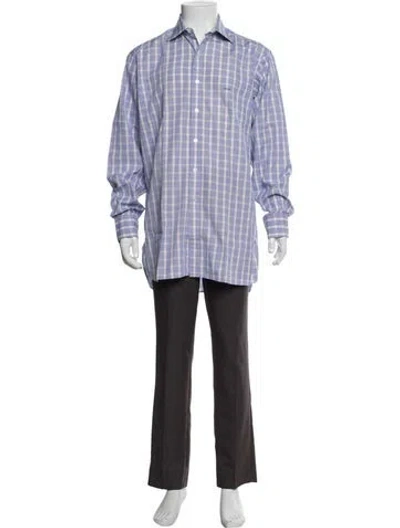 Pre-owned Turnbull & Asser Plaid Print Long Sleeve Dress Shirt In Blue