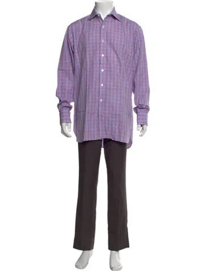 Pre-owned Turnbull & Asser Plaid Print Long Sleeve Dress Shirt In Blue