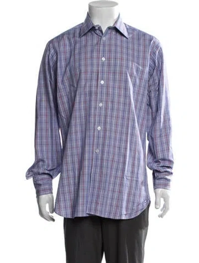 Pre-owned Turnbull & Asser Plaid Print Long Sleeve Dress Shirt In Blue