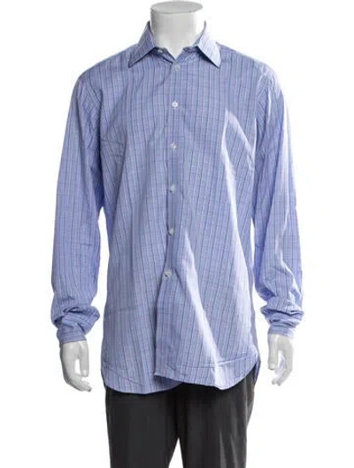 Pre-owned Turnbull & Asser Plaid Print Long Sleeve Dress Shirt In Blue