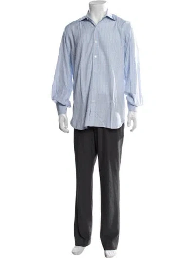 Pre-owned Turnbull & Asser Plaid Print Long Sleeve Dress Shirt In Blue