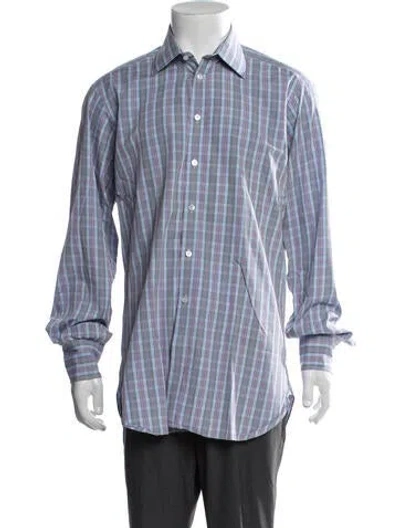 Pre-owned Turnbull & Asser Plaid Print Long Sleeve Dress Shirt In Blue