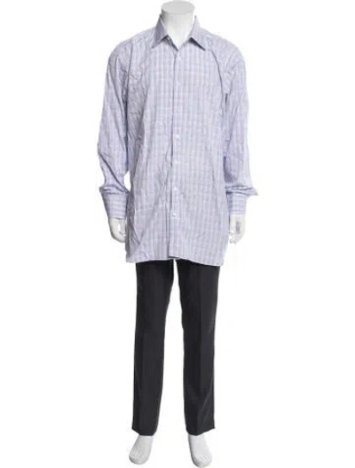 Pre-owned Turnbull & Asser Plaid Print Long Sleeve Dress Shirt In Blue