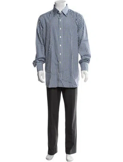 Pre-owned Turnbull & Asser Plaid Print Long Sleeve Dress Shirt In Blue