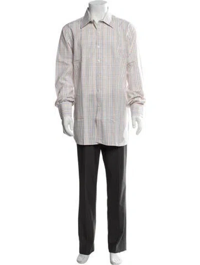 Pre-owned Turnbull & Asser Plaid Print Long Sleeve Dress Shirt In Blue