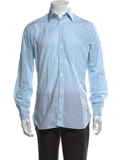 Pre-owned Turnbull & Asser Plaid Print Long Sleeve Dress Shirt In Blue