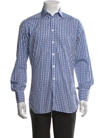 Pre-owned Turnbull & Asser Plaid Print Long Sleeve Dress Shirt In Blue