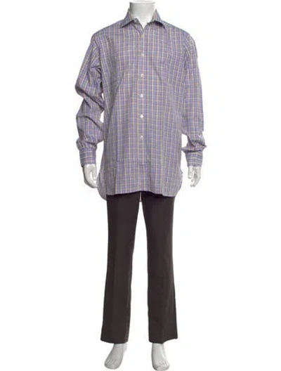 Pre-owned Turnbull & Asser Plaid Print Long Sleeve Dress Shirt In Multicolor