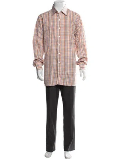 Pre-owned Turnbull & Asser Plaid Print Long Sleeve Dress Shirt In Multicolor
