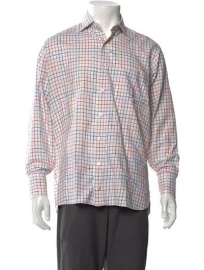 Pre-owned Turnbull & Asser Plaid Print Long Sleeve Dress Shirt In Neutral