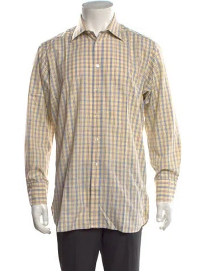Pre-owned Turnbull & Asser Plaid Print Long Sleeve Dress Shirt In Neutrals