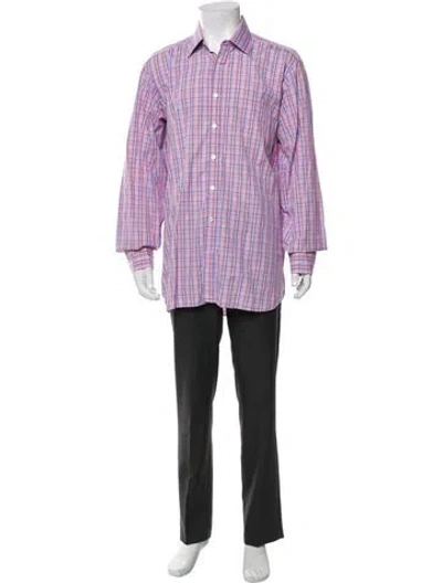 Pre-owned Turnbull & Asser Plaid Print Long Sleeve Dress Shirt In Pink