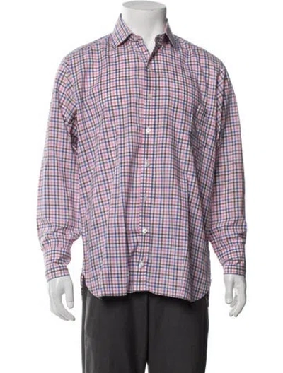 Pre-owned Turnbull & Asser Plaid Print Long Sleeve Dress Shirt In Pink