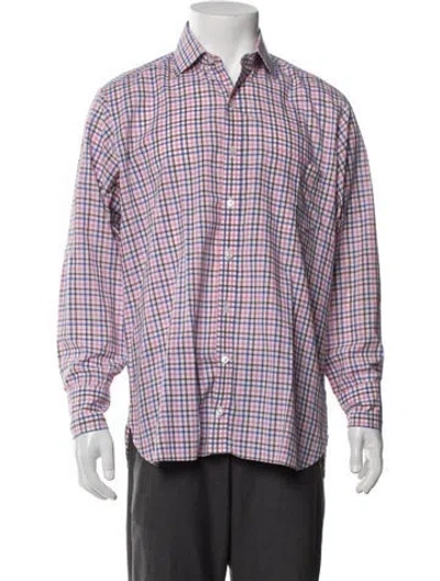 Pre-owned Turnbull & Asser Plaid Print Long Sleeve Dress Shirt In Pink