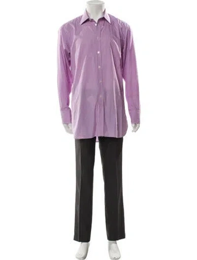 Pre-owned Turnbull & Asser Plaid Print Long Sleeve Dress Shirt In Purple