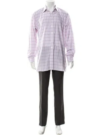 Pre-owned Turnbull & Asser Plaid Print Long Sleeve Dress Shirt In Purple