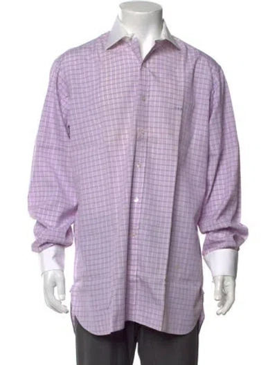 Pre-owned Turnbull & Asser Plaid Print Long Sleeve Dress Shirt In Purple