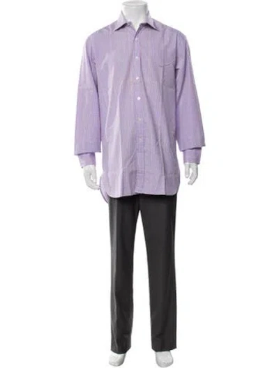 Pre-owned Turnbull & Asser Plaid Print Long Sleeve Dress Shirt In Purple