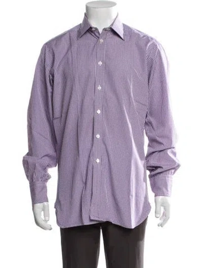 Pre-owned Turnbull & Asser Plaid Print Long Sleeve Dress Shirt In Purple