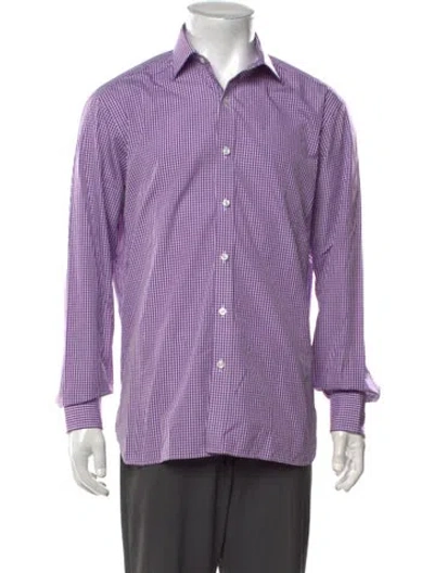 Pre-owned Turnbull & Asser Plaid Print Long Sleeve Dress Shirt In Purple