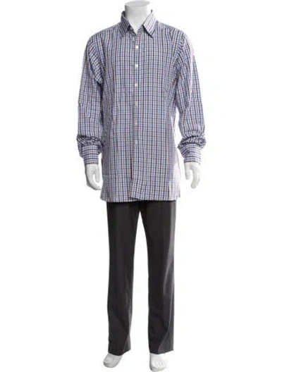 Pre-owned Turnbull & Asser Plaid Print Long Sleeve Dress Shirt In Purple