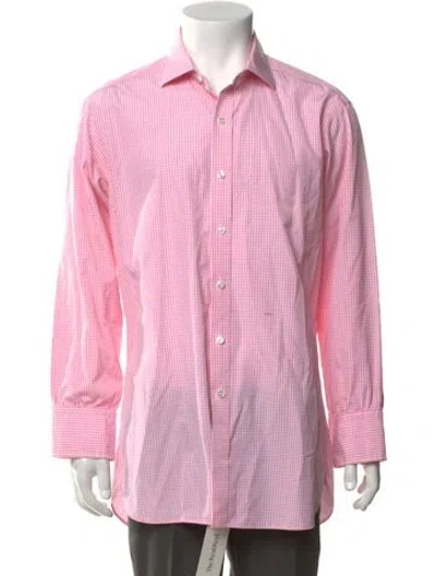 Pre-owned Turnbull & Asser Plaid Print Long Sleeve Dress Shirt In Red